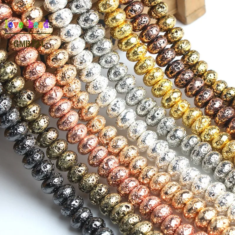 Натуральные розовые золотые серебряные черные лавовые камни круглые бусины