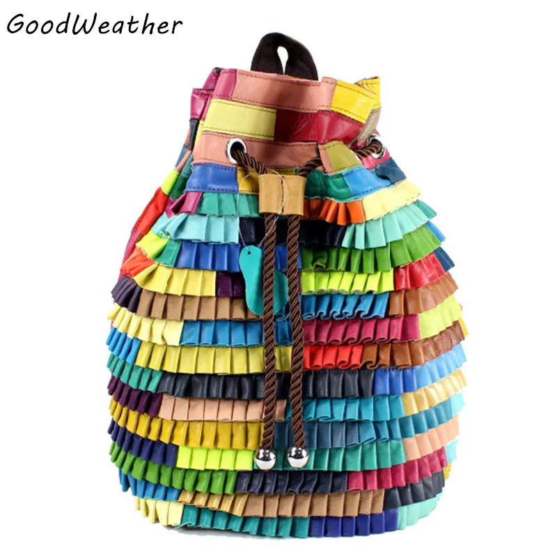 Рюкзак из натуральной кожи для женщин Дизайнерская обувь овечьей с вышивкой в