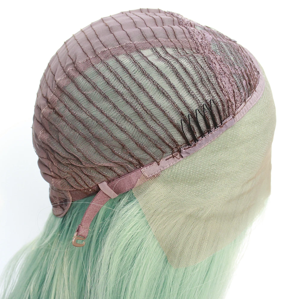 

V'NICE Long Straight Realistic Looking Mint Green Wig Hair Heat Resistant Fiber Synthetic Lace Front Braid Cosplay Wigs