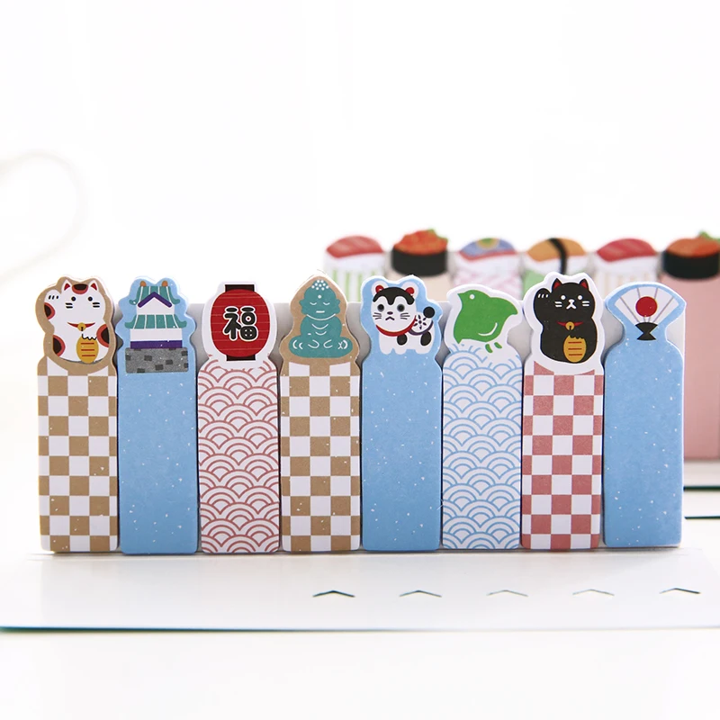 

8pcs Cartoon Designs Sticky Notes Point Marker Post Memo Pad Japanese Style Cat Sushi Stickers Office School Supplies A6380