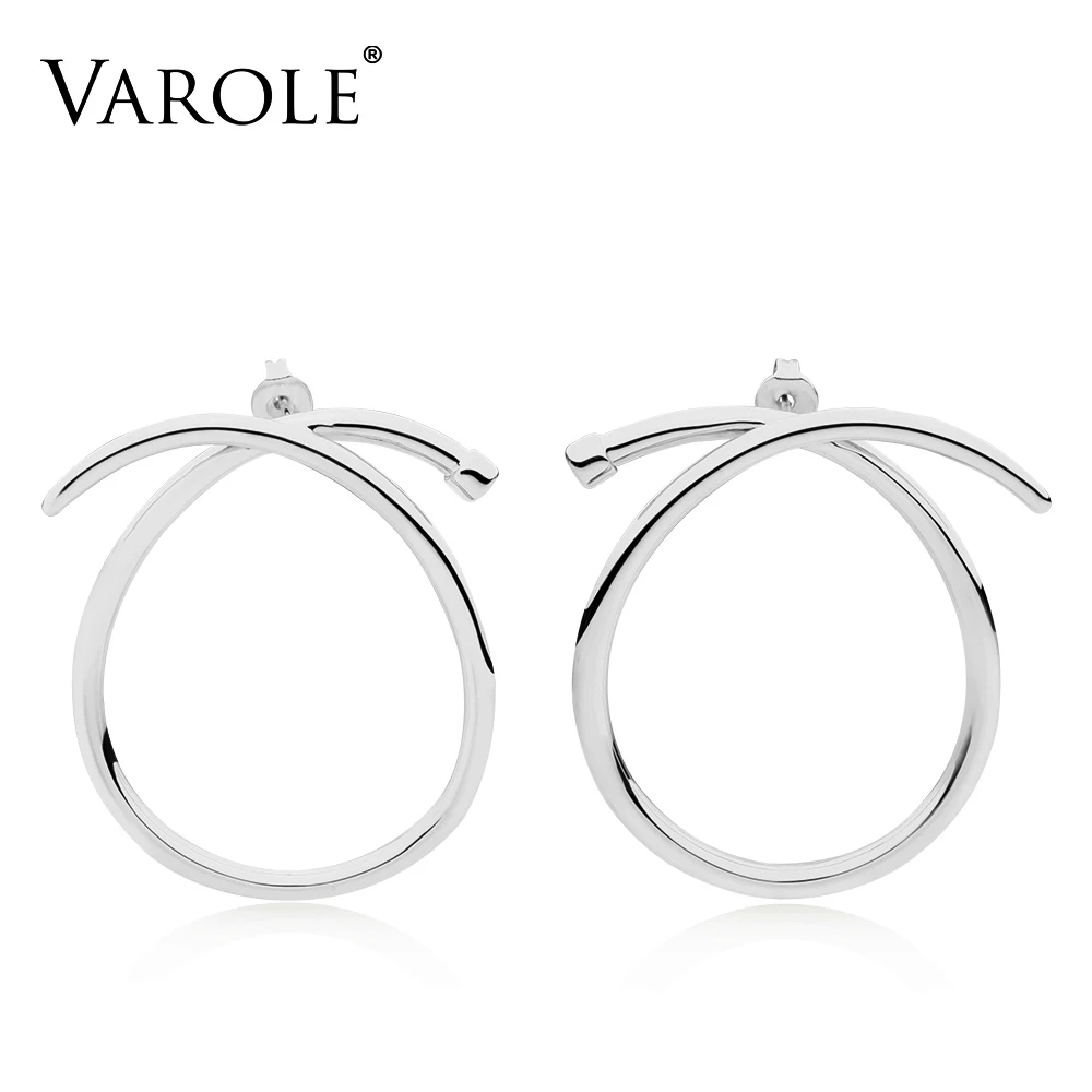 Silver VAROLE Высокое качество Золотой Цвет завязанные серьги-кольца для женщин дизайн серебряный цвет серьги - Окраска металла: Silver