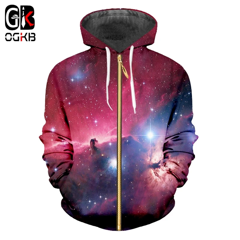 OGKB 3D Красная Галактика толстовки с капюшоном принт космические Повседневная