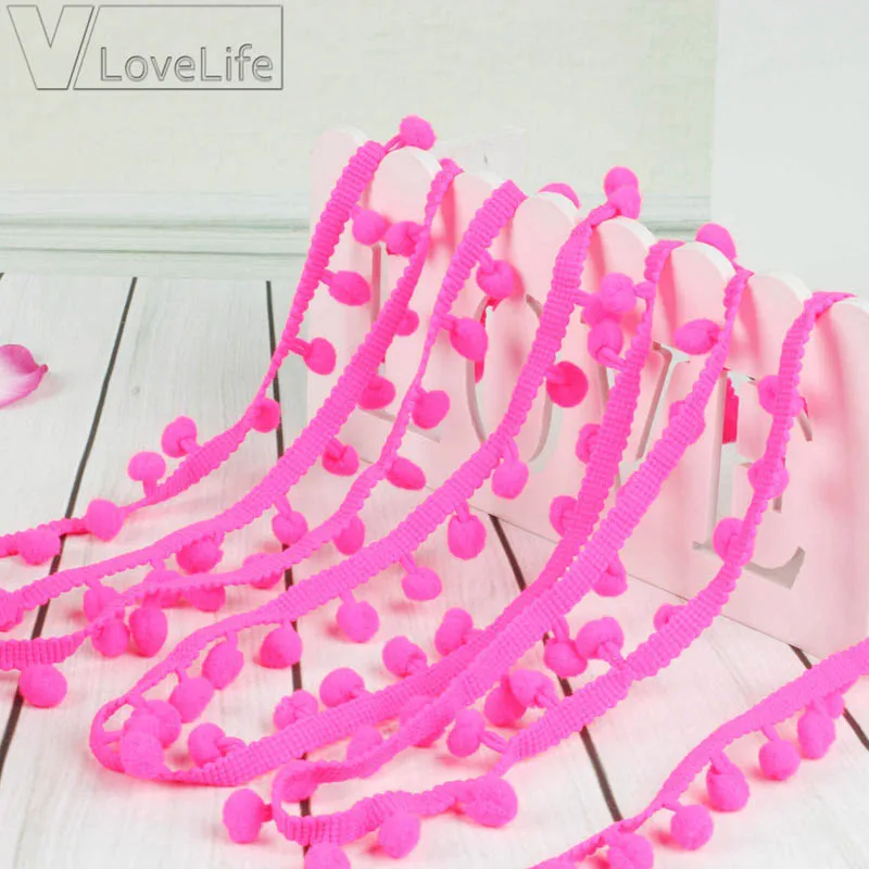 hot pink 5 ярдов 1 см красочное кружево с помпонами отделка шар кисточка лента ручной работы бахрома швейная ткань DIY Ремесло Швейные аксессуары кружево - Цвет: hot pink