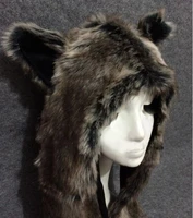 faux rabbit fur winter hat for women men skullies beanie animal hat ear flaps wolf plush warm cap with long scarf mittens gloves