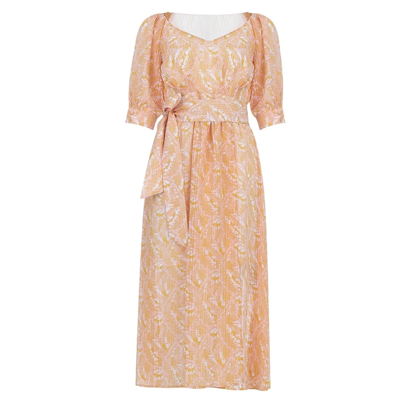 Женское платье с коротким рукавом Max Spri желтое Повседневное принтом V-образным