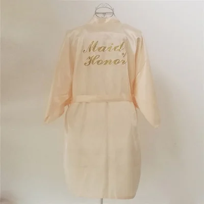 Maid of Honor Платье подружки невесты с золотыми буквами. Халаты невесты, пижамы, халат, ночная рубашка. Женское атласное свадебное кимоно, одежда для сна, готовая одежда - Цвет: Maid of Honor