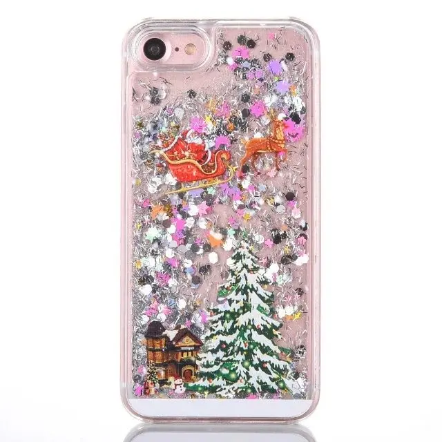 Pink Silver Glitter Чехол для телефона с изображением Санта Клауса лося для iPhone 11Pro Max XS Max Рождественский зыбучий песок позолоченный чехол для iPhone 11 XR 8 7 6 6S Plus - Цвет: Pink Silver Glitter