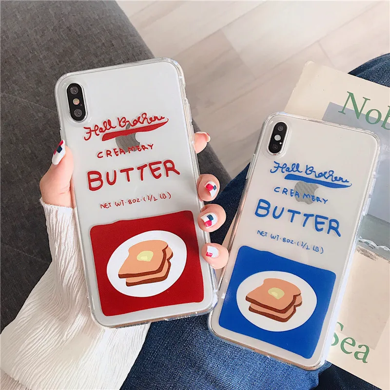 Чехол для iphone X 6 S 7 8 Plus полностью прозрачный чехол из ТПУ с узором хлеб пары XR XS MAX |
