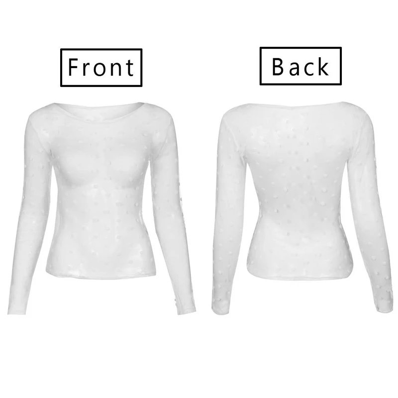

Sexy Round Neck Mesh Dot Long Sleeve Shirt Full Sexy Club New Style Women T-Shirt Casual Women's Summer Blouses 2018