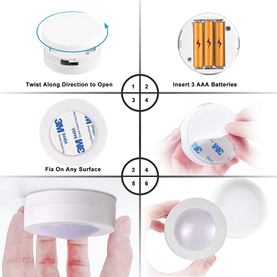 Warm white+White Double Color Dimmable Touch Sensor LED Under Cabinets lights Wireless LED Puck Lights led Closet Kitchen Lights