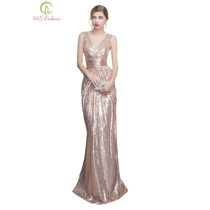 Robe De Soiree ssyfashion вечернее платье сексуальный v образный вырезом блестками и