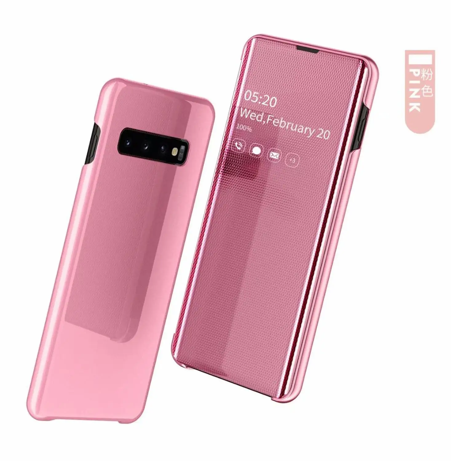 Для samsung S10 чехол S10 зеркальный чехол откидной складной кронштейн задняя крышка для samsung Galaxy S10 - Цвет: Розовый