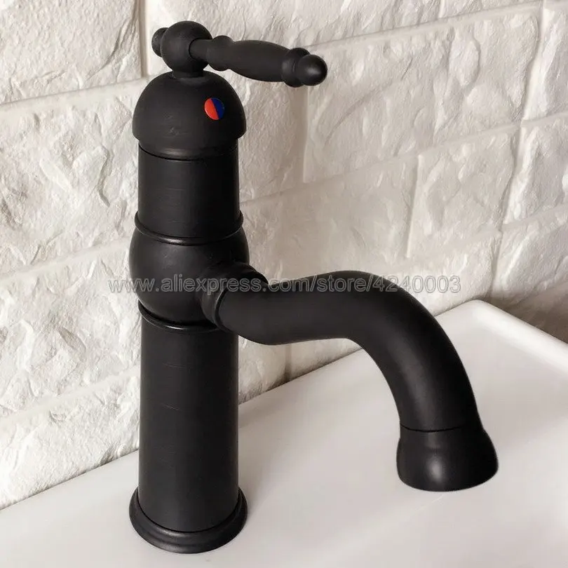 Черный латунный кран для ванной комнаты винтажный с одной ручкой раковины