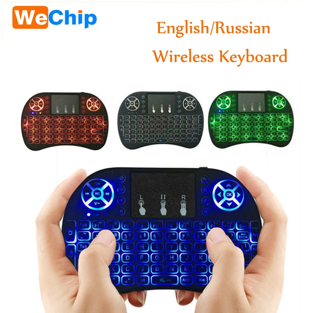 Wechip Подсветка 3 вида цветов I8 русскими буквами 2 4 ГГц Беспроводной клавиатура Air