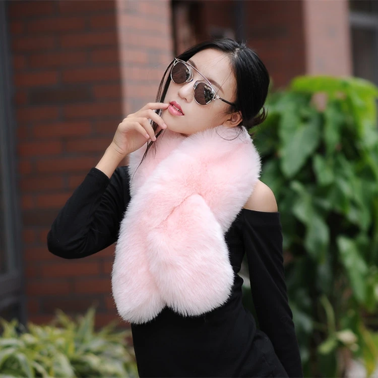 pink Зимняя шаль из искусственного меха, теплый воротник, длинный меховой шарф для женщин, имитация меха, обертывания, косплей, глушитель, Женский натуральный мех, аксессуары - Цвет: pink