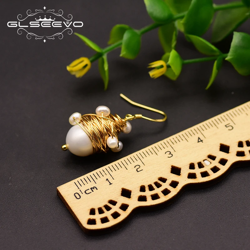 Серьги GLSEEVO из натурального пресноводного жемчуга серьги подвески с крючком 925