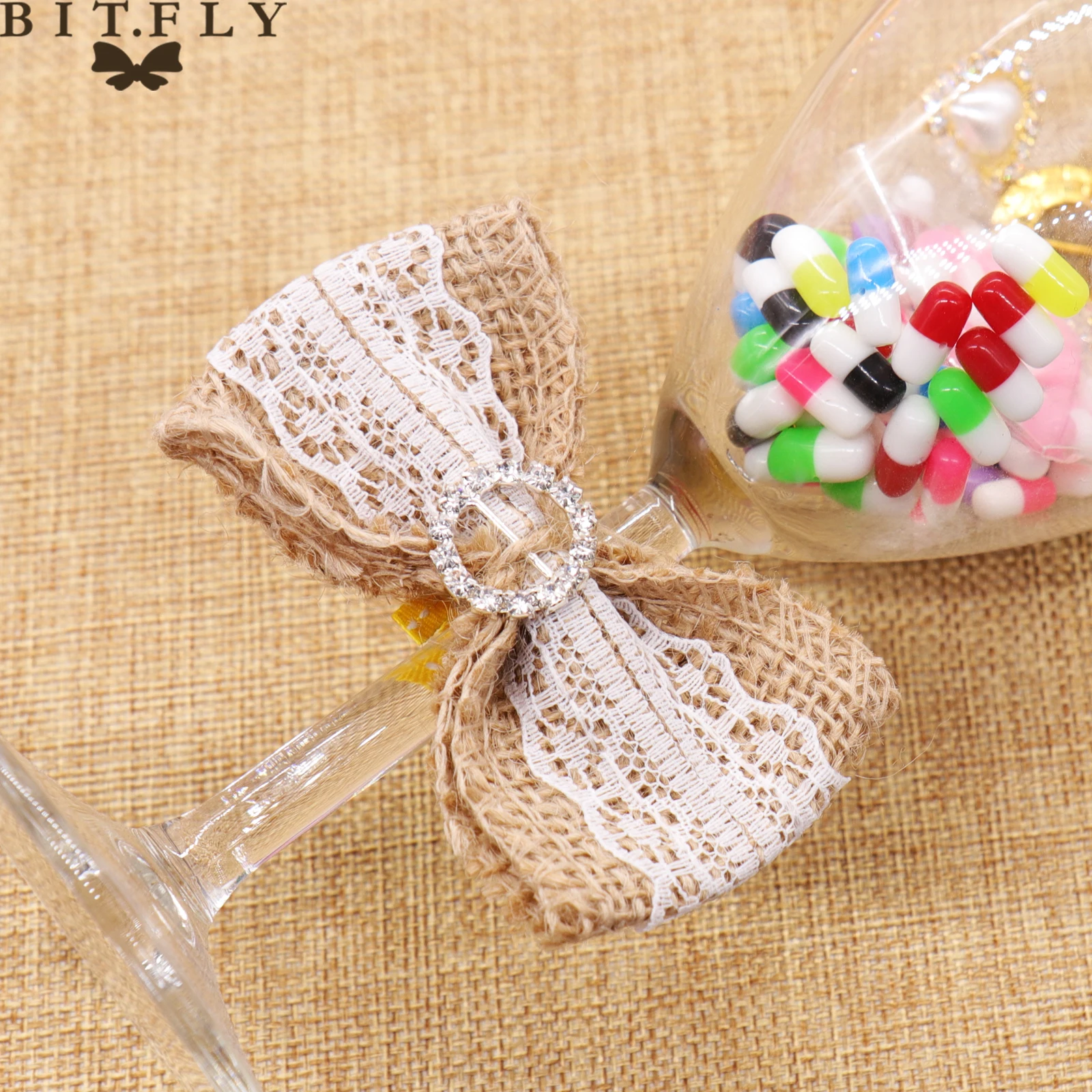 Джутовые белые кружевные банты с пряжкой в форме сердца со стразами винтажные