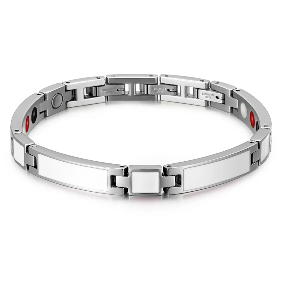 

WelMag New Stainless Steel Bracelets for Women Magnetic fir Healing Hologram Bracelet Bangle 3 Clasps Femme Dropship 2019