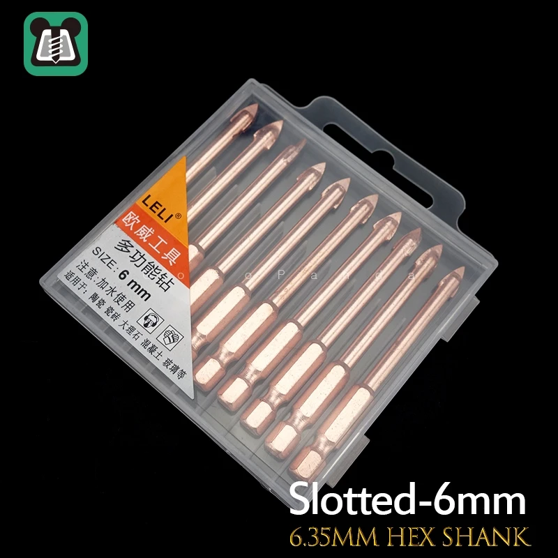 golden-slotted-6mm Высокое качество треугольные шестигранные сверла для керамического мрамора, бетона, стекла 6 мм/8 мм/10 мм/12 мм - Цвет: golden-slotted-6mm