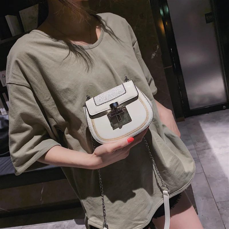 Fashion Sequined Shoulder Bag Quality Leather Chain Handbag Mini Saddle Bags Stitching Ladies Female Crossbody | Багаж и сумки
