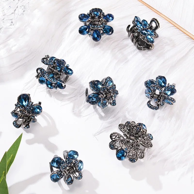 highquality 2.5cm small hair claws clamp crab Glass crystal Rhinestone Flower Vintage Hair Clip Mini Metal Hairpin Accessories | Украшения