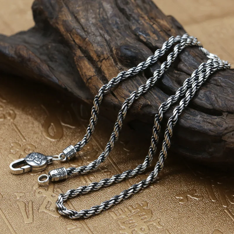 Solid Silver 925 Simple Twisted Chain Mens Necklace Thai Silver 925 Sterling Silver Mens Jewelry Accessory Brief Design Free Box