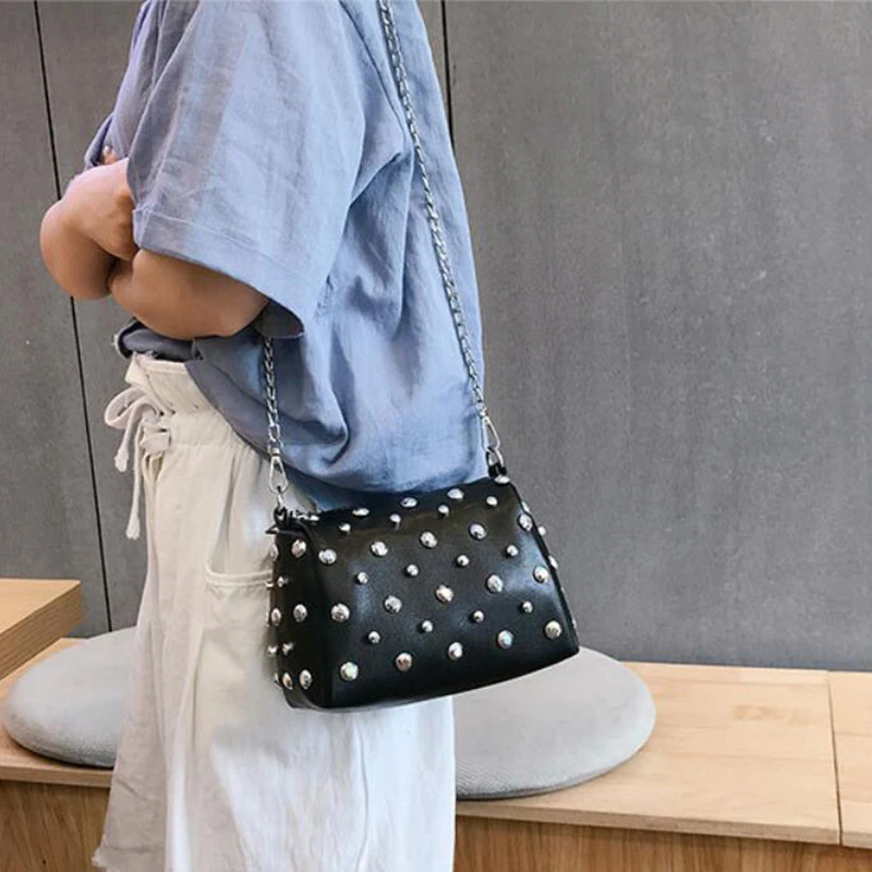 Yogodlns Bags For Women New Fashion Rivet PU Leather Women Bag Diamonds Shoulder Messenger Bag Chains Small Flap Crossbody Bag