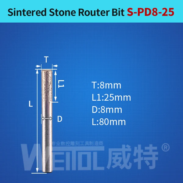 S-PD8-25 Weitol 1 шт. 6 мм/8 мм хвостовик спеченный камень фрезы шариковый нос плоская головка алмазные ЧПУ Инструменты для резьбы по граниту мрамору - Длина режущей кромки: S-PD8-25