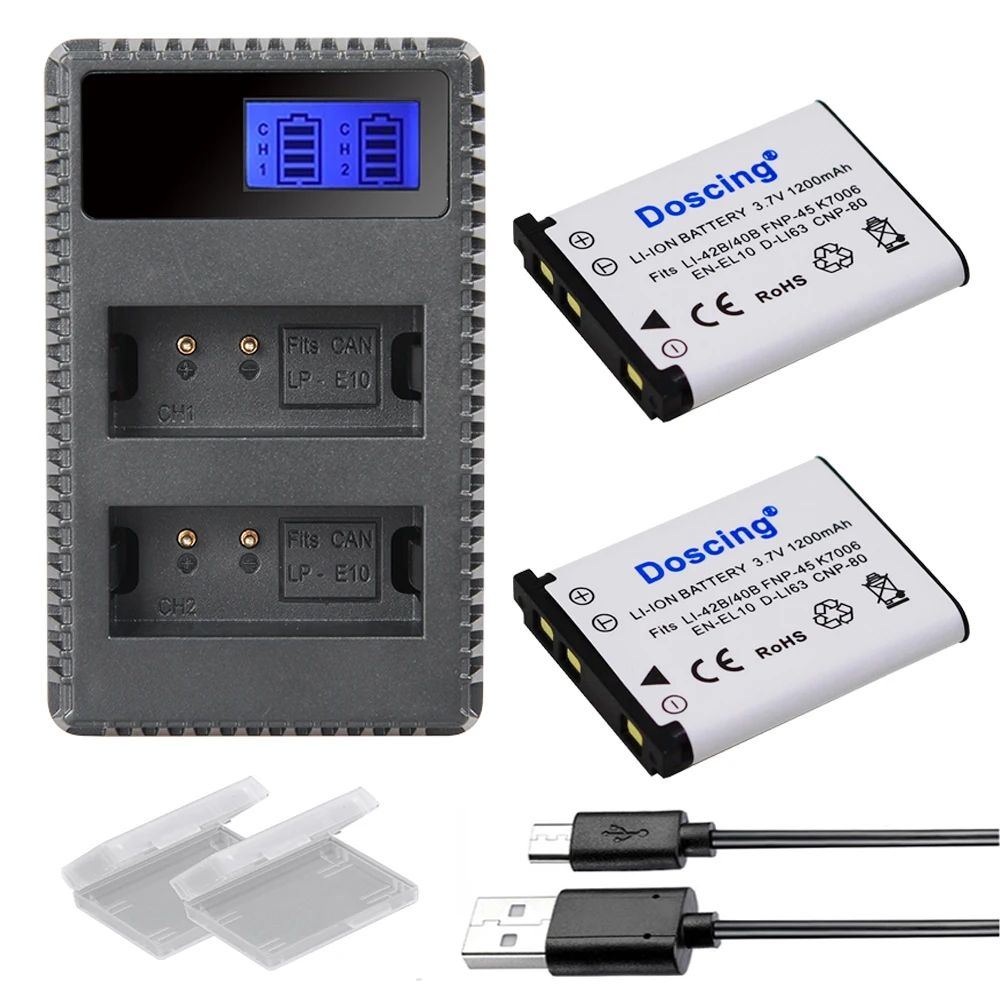 Doscing 2P Li 40B 42B аккумулятор + USB двойное зарядное устройство для Olympus Pentax Fuji D Li63 NP80 CNP80