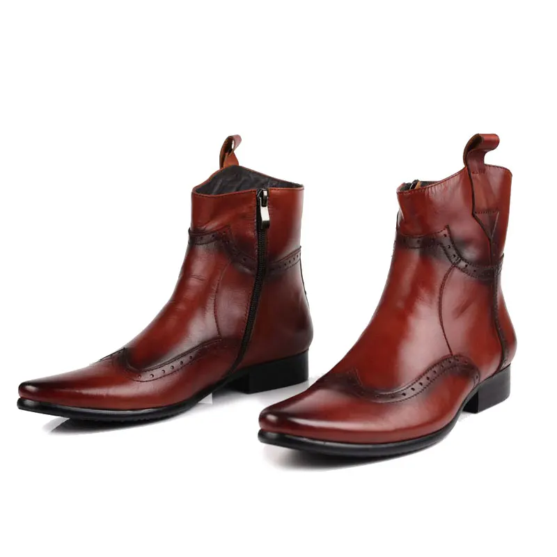 Мужские Винтажные ботинки из натуральной кожи с острым носком| |