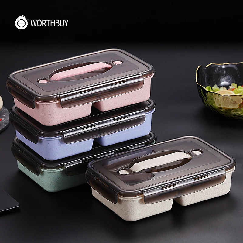 WORTHBUY, японский детский Ланч-бокс, микроволновая печь, Bento box с отделениями, пшеничная солома, Bento Ланч-бокс, герметичный контейнер для еды