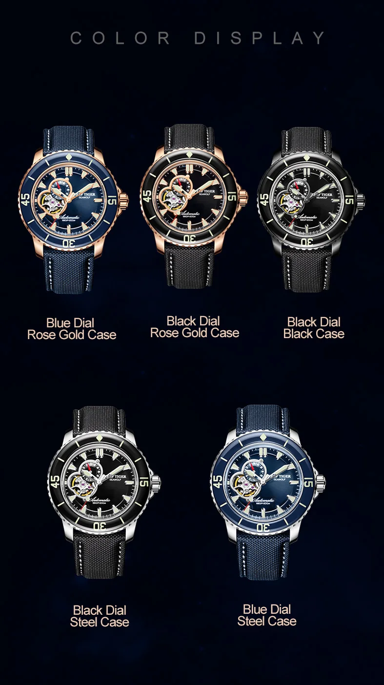 Reef Tiger/RT автоматические спортивные водонепроницаемые часы для мужчин ремешок из нержавеющей стали Супер Светящиеся работающие под водой часы RGA3039