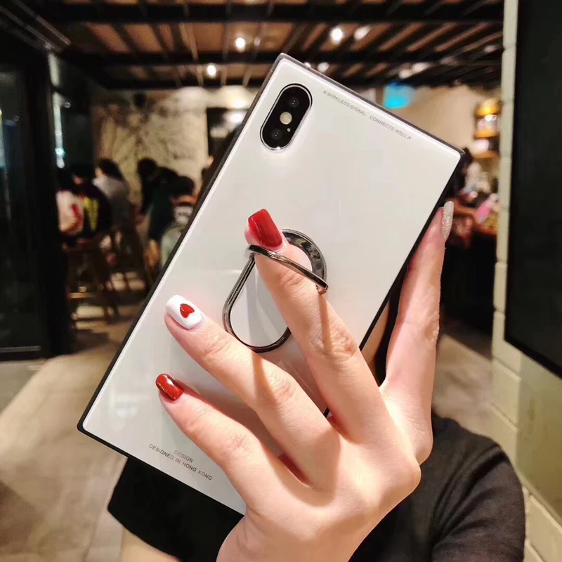 Роскошное квадратное закаленное стекло чехол подставка для телефона iphoneX 6 6s 6plus 7