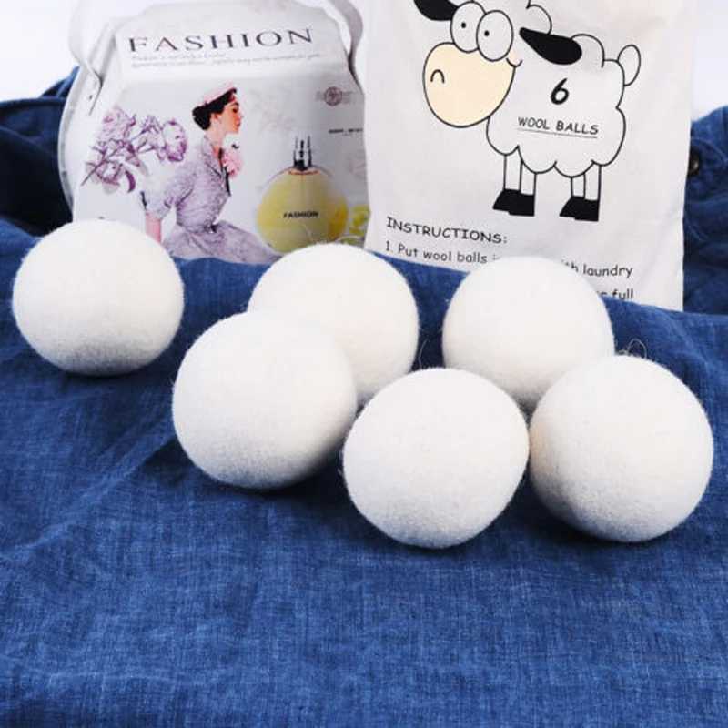 White 6Pcs/Set 6cm Natural Wool Dryer Balls Water Absorption Eliminates Static Laundry Drying Replacement Reusable | Дом и сад