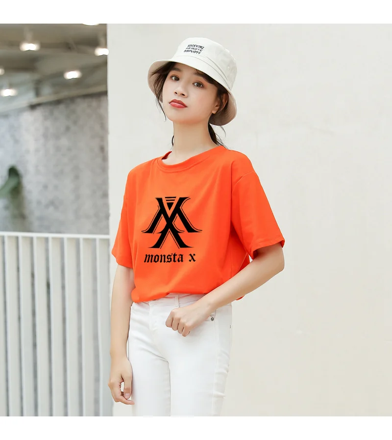 MONSTA X Kpop футболка для женщин в Корейском стиле Ulzzang короткий рукав хлопок топы футболки Летняя мода Повседневная Уличная Harajuku tumblr футболка