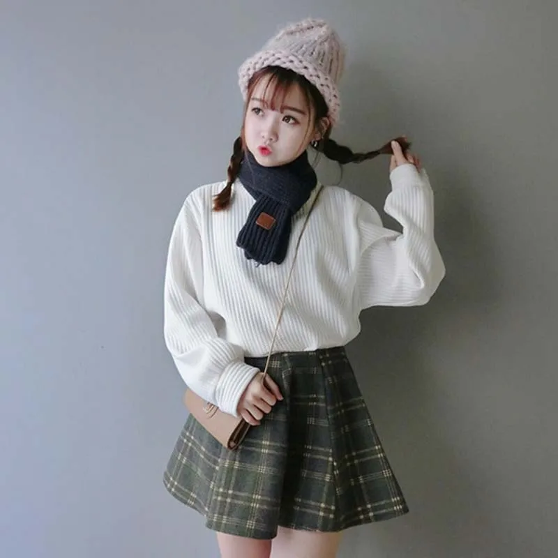 2019 зимние Для женщин шерстяной плед печати Высокая талия юбка для девочек