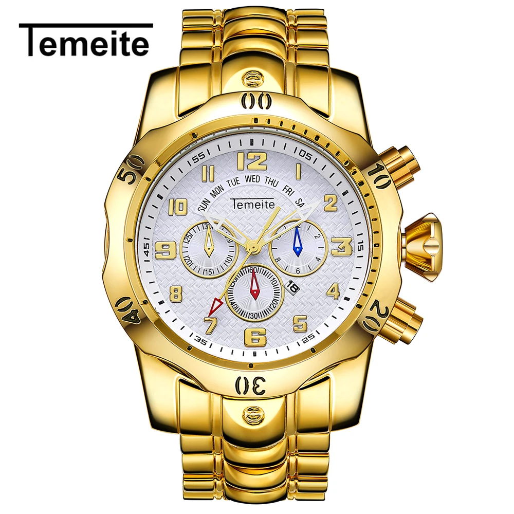 Temeite 4 Relogio Masculino Мужские кварцевые часы TEMEITE часы мужские роскошные золотые деловые мужские часы водонепроницаемые наручные часы - Цвет: Temeite 4