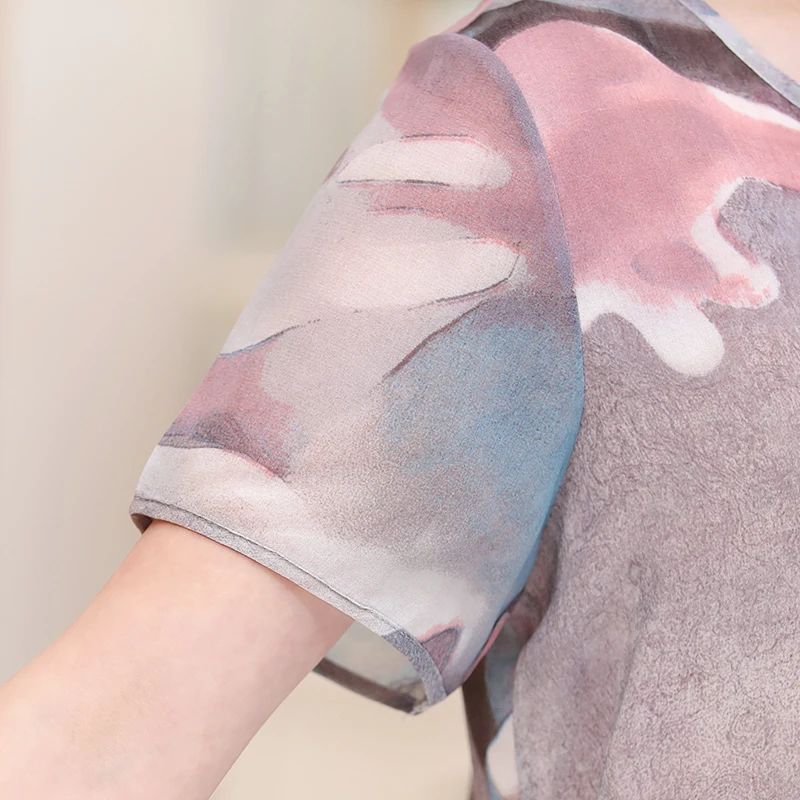 Женское шифоновое платье в полоску Элегантное Шелковое с коротким рукавом и