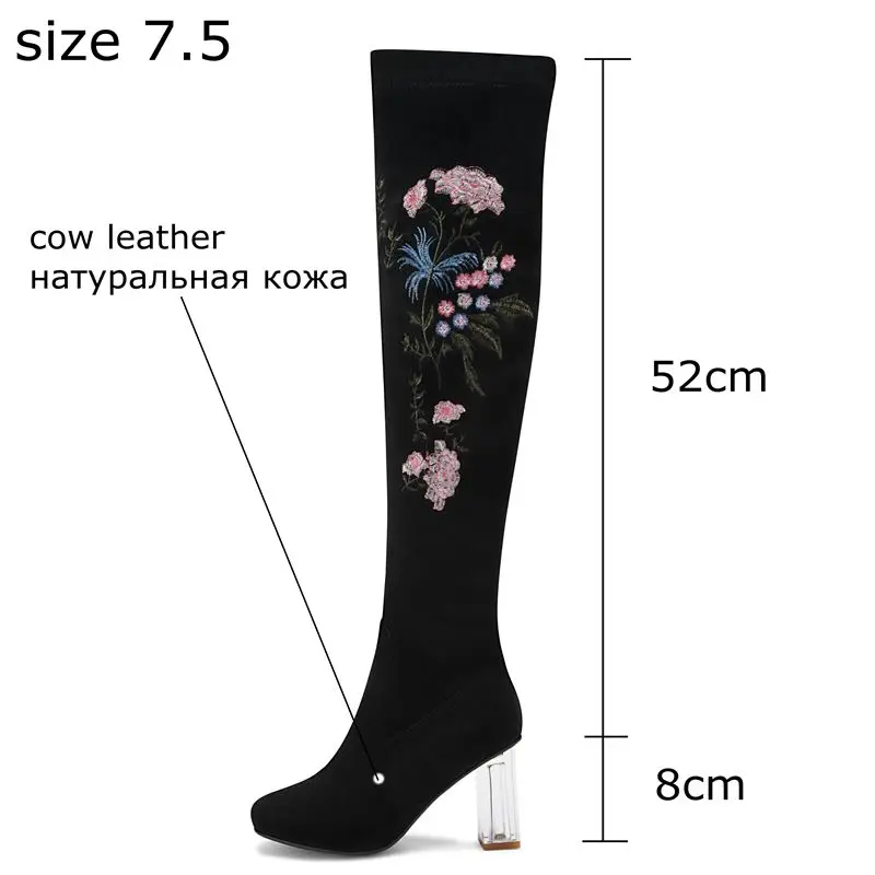 ALLBITEFO crystal heel genuine leather sexy high heels women boots china Embroidery winter snow boots over the knee high boots