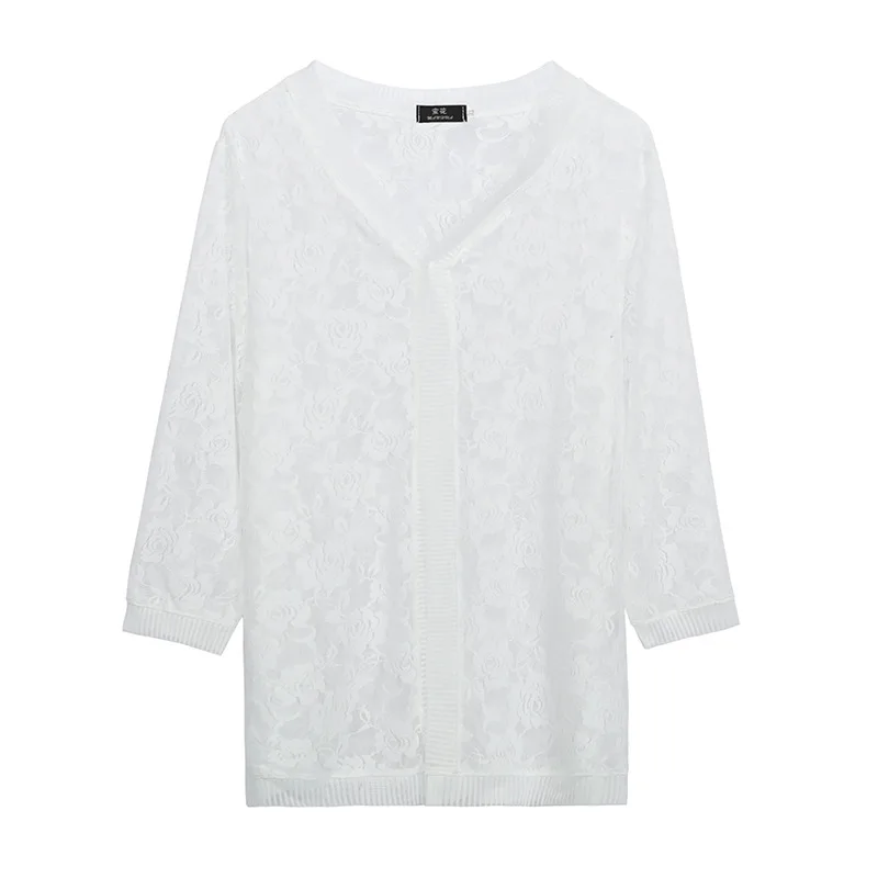

Autumn Women Plus Size Lace Cardigan Tops Chic Sunscreen Top Loose Blouse Beach See Through Transparent Shirt Large Size 2XL-6XL