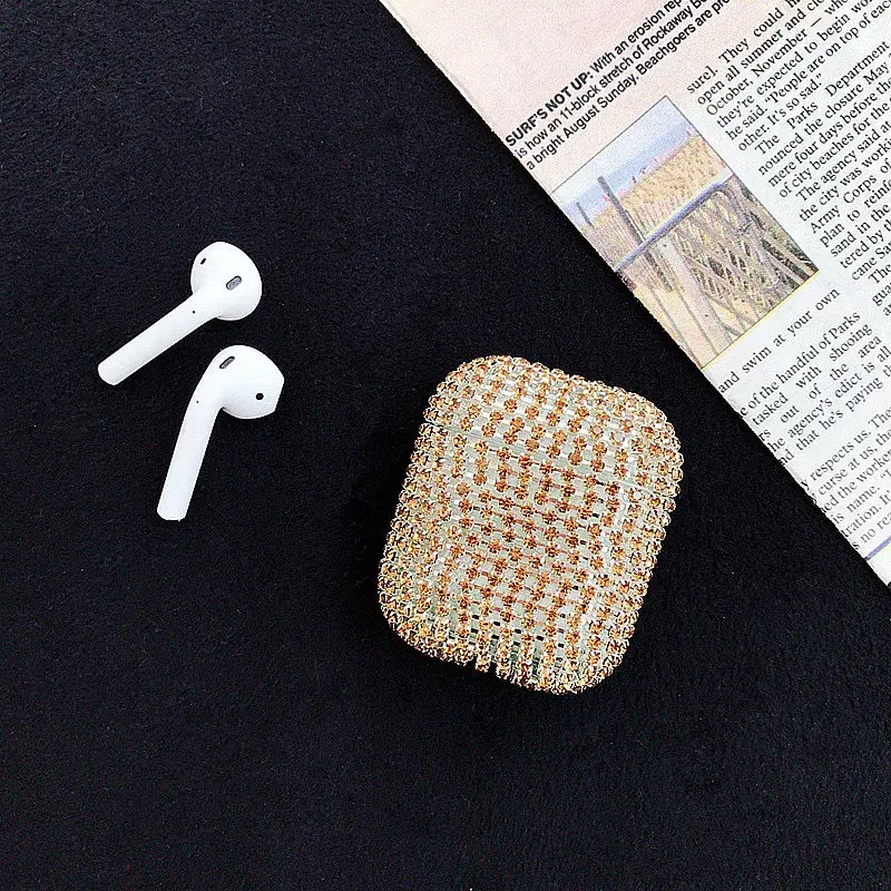 Блестящие бриллианты для apple ear pod КРЫШКА беспроводные bluetooth наушники зарядная коробка вкладыши наушников Золотой Жесткий Чехол для apple Airpods сумка