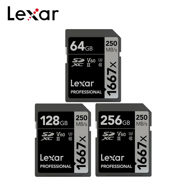 Original Lexar Professional 64GB SD Card 1667x Memory Card 250MB/s Flash Card 128GB 256GB SDXC V60 UHS-3 Class 10 For Camera