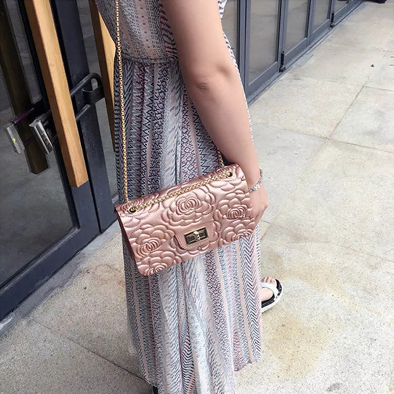 Rose Gold small Сумки для женщин Новая высококачественная дизайнерская мини-сумка из ПВХ Женская Желейная сумка на плечо с цепочкой Сумочка с клапаном сумка через плечо - Цвет: Rose Gold small