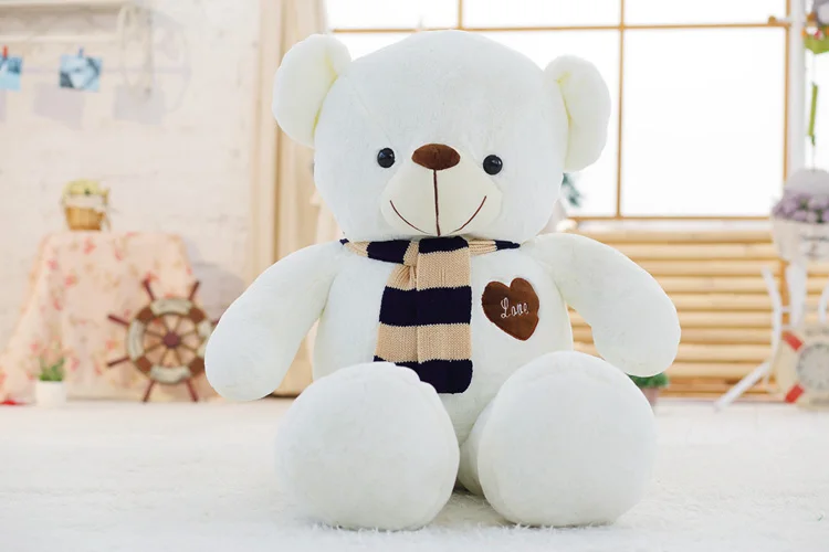 white teddy bear A Мягкие биги плюшевые медведи чучело Плюшевые игрушки с шарфом 80 см 100 см милые большие медведи для детей огромная Подушка куклы подарок подруге - Цвет: white teddy bear A