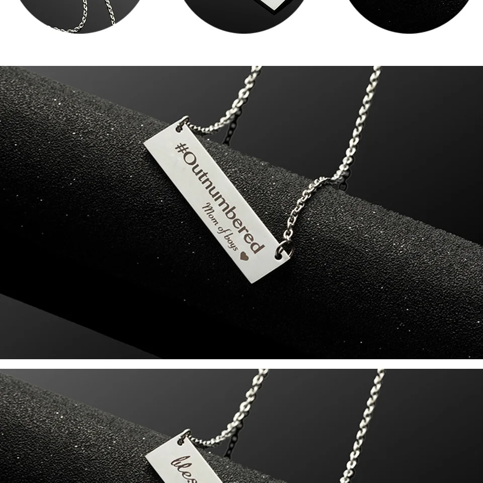 Laser Words Engrave Stainless Steel Collar Pendant Bar Necklace Christmas Present Gift for Mom Mama Wife Jewelry Accessories