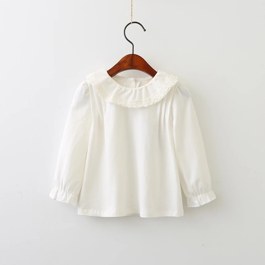 2017 Baby Girls Cotton Ruffles Long Sleeve Blouse Princess Kids Solid Top 5 pieces/lot Wholesale |
