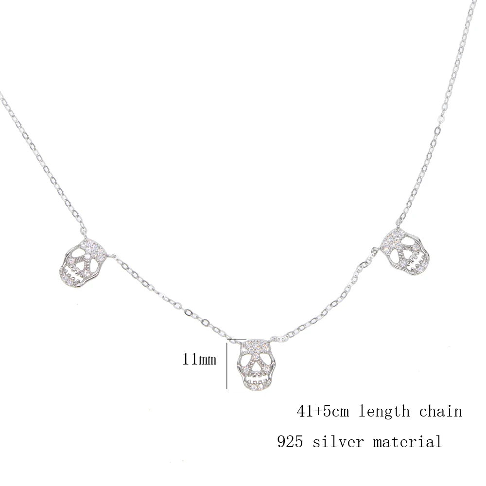 3skull silver Женское Ожерелье с черепом, Стерлинговое серебро 925, западный стиль, двойное многослойное серебряное ожерелье с цепочкой, золото и белый цвет - Окраска металла: 3skull silver