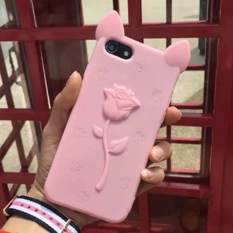 Для iPhone 7 Plus 6 s Плюс 5 5S SE Роскошные Симпатичные 3D роза Цветок Кошачьи Уши женщины