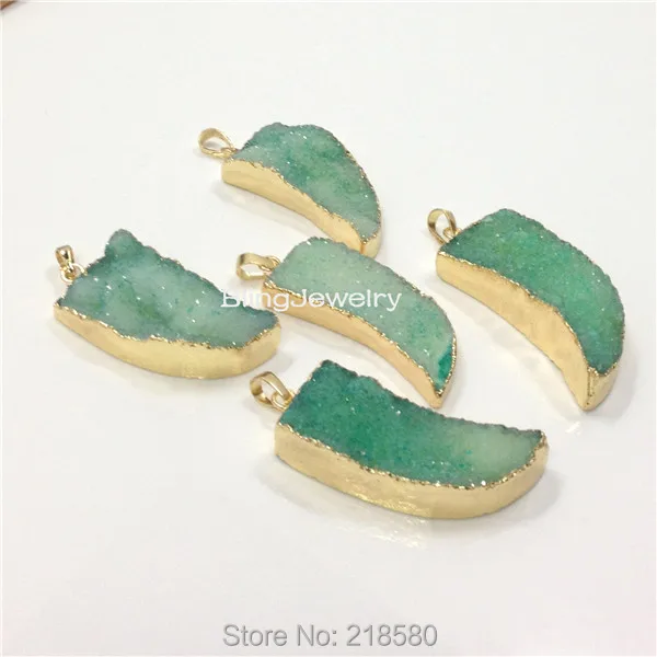 H DP115 Лайм зеленые кристаллы Рог из друзы подвеска с клыком Charm DIP in Gold|charm wallet|charm