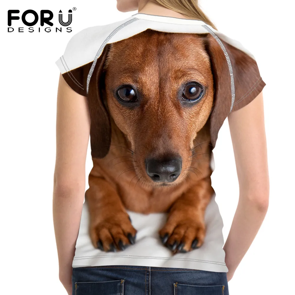 FORUDESIGNS/женская футболка с принтом таксы и собаки; Повседневная Женская Летняя короткая футболка для девочек; женские повседневные облегающие футболки
